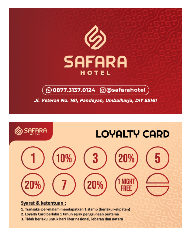 Safara Hotel Loyalty Card dengan program stamp, diskon, dan satu malam gratis
