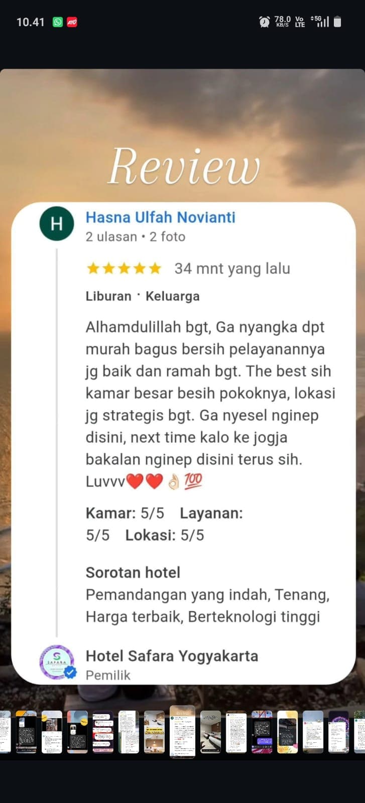 Screenshot ulasan nyata tamu Safara Hotel 8