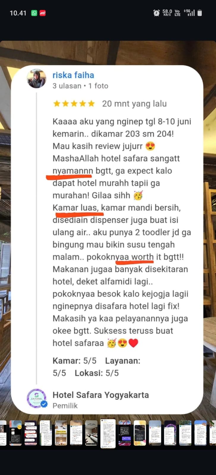 Screenshot ulasan nyata tamu Safara Hotel 9