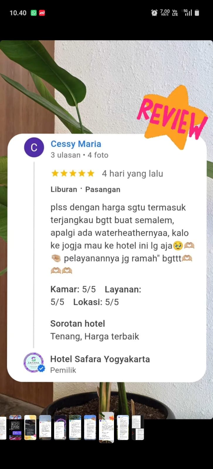 Screenshot ulasan nyata tamu Safara Hotel 16