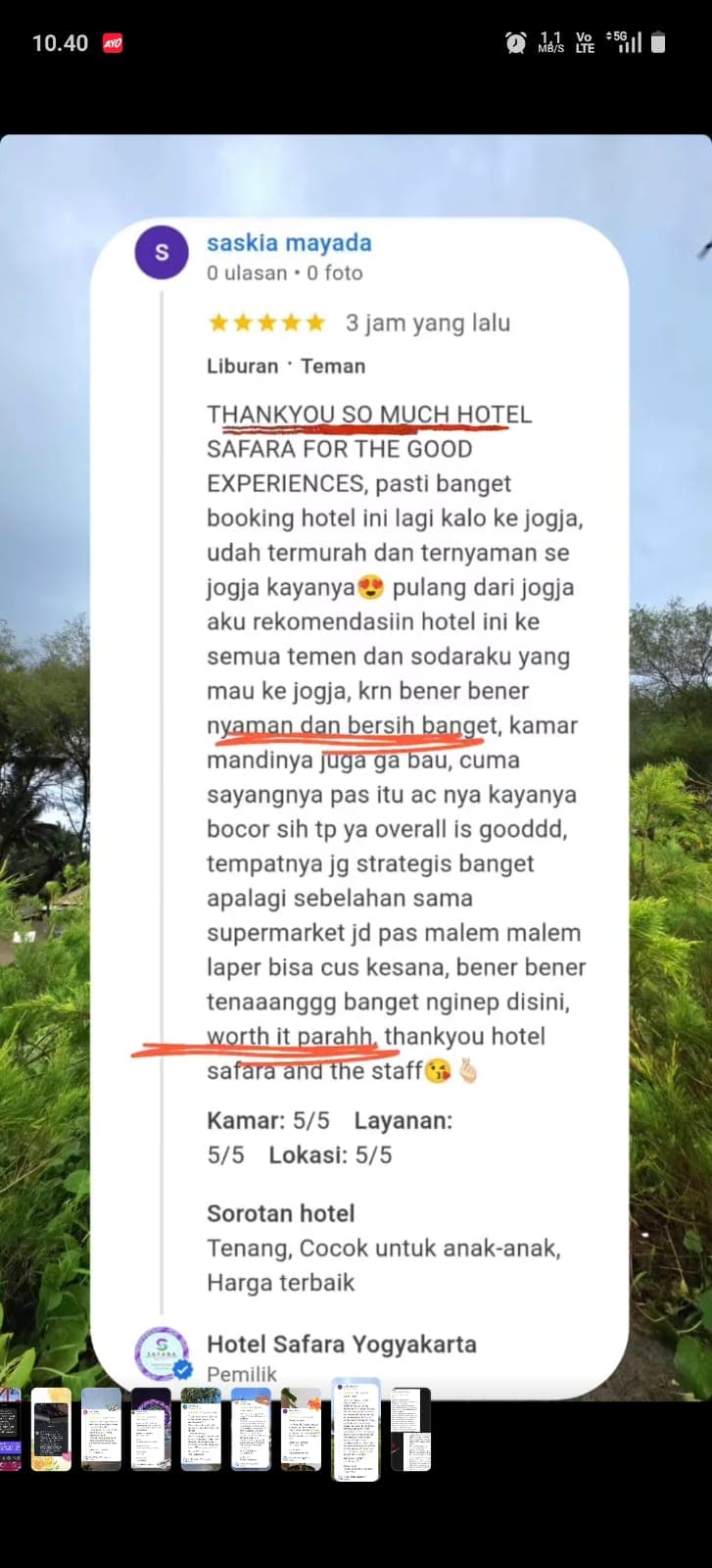 Screenshot ulasan nyata tamu Safara Hotel 17